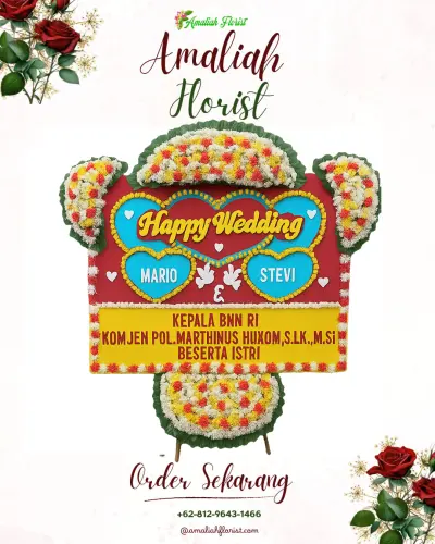 Karangan Papan Bunga Pernikahan di Brekat